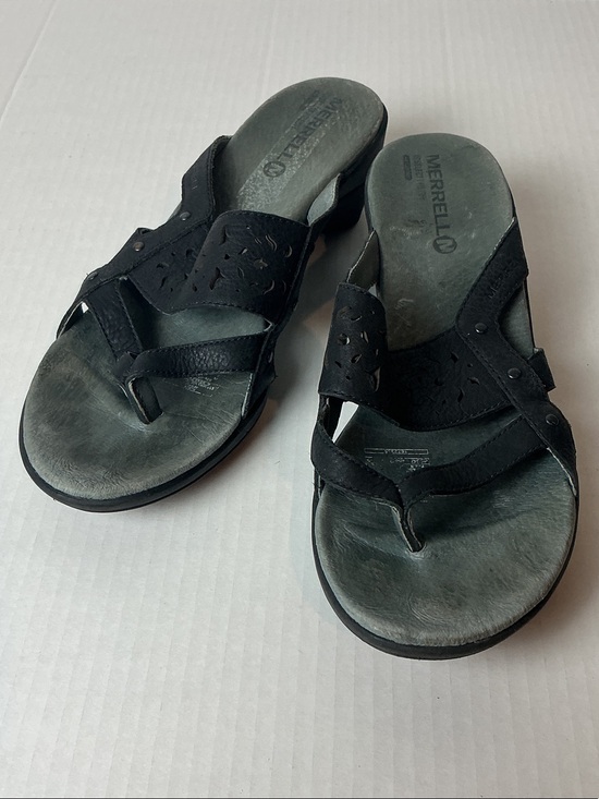 Merrell Shoes - Merrell Black Toe-Post Leather Slide Sandals Sz 9
